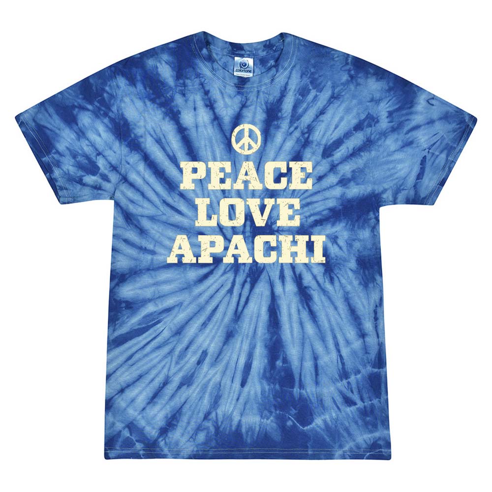 PEACE LOVE APACHI TIE DYE TEE ~ APACHI DAY CAMP ~ adult ~ classic unisex fit