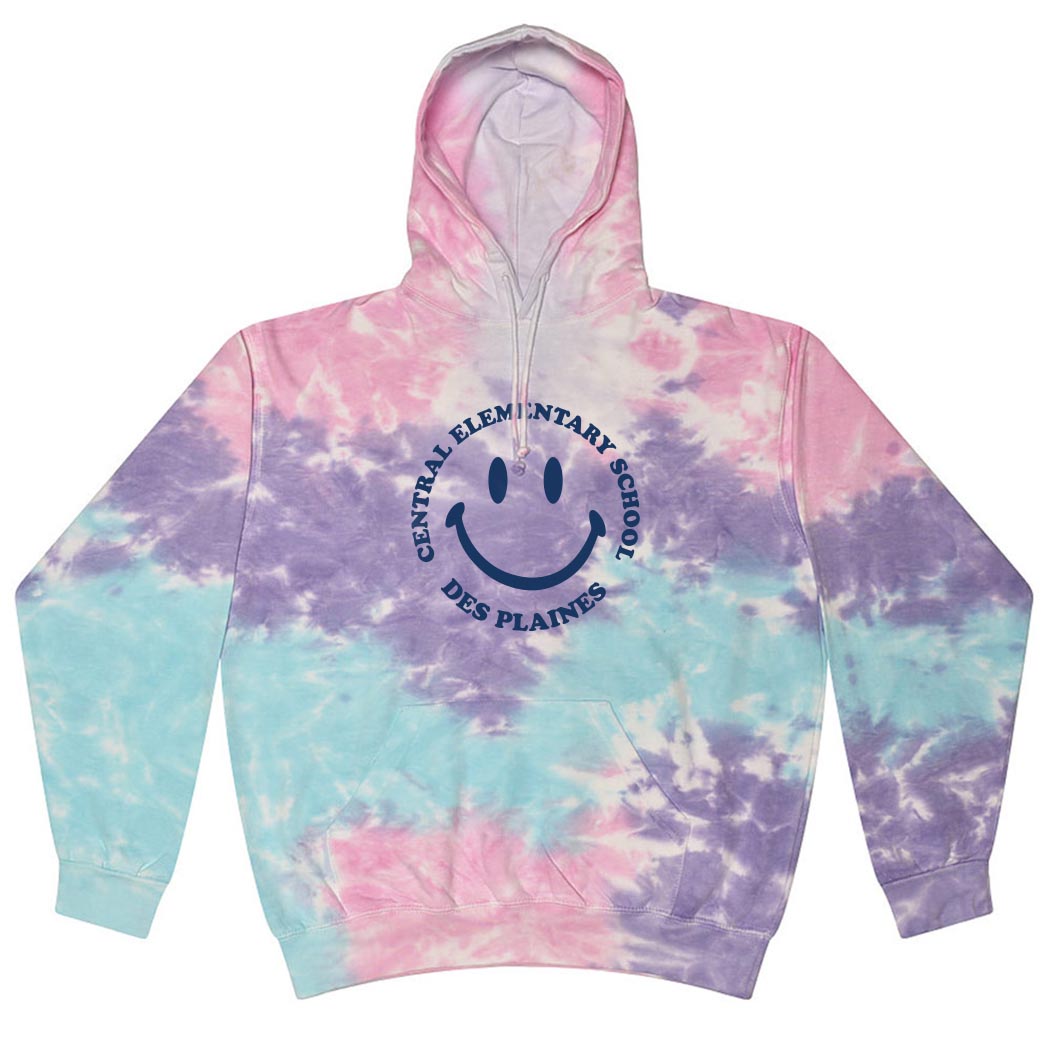 Smiley Central ~ Tie Dye Hoodie ~ Central Elementary School - Des Plaines