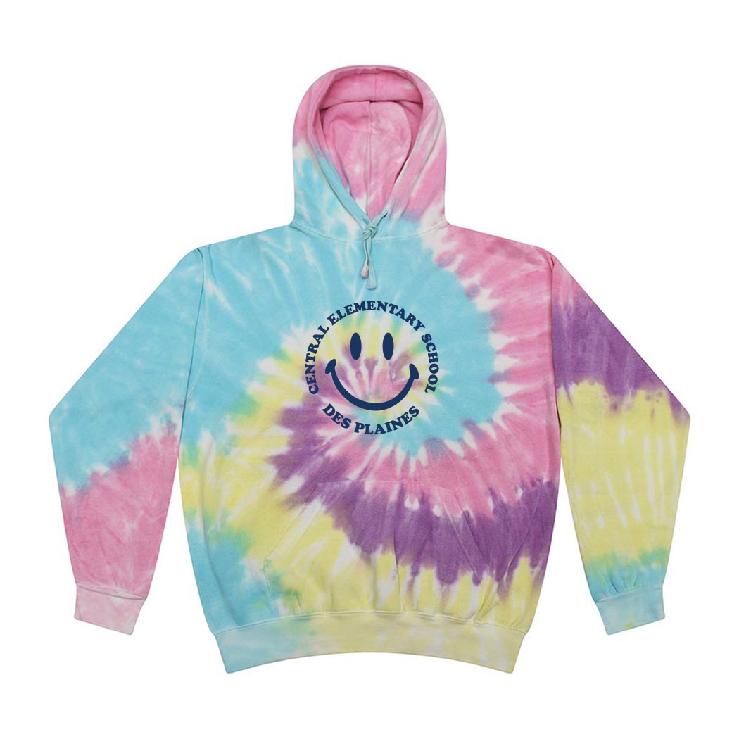 Smiley Central ~ Tie Dye Hoodie ~ Central Elementary School - Des Plaines