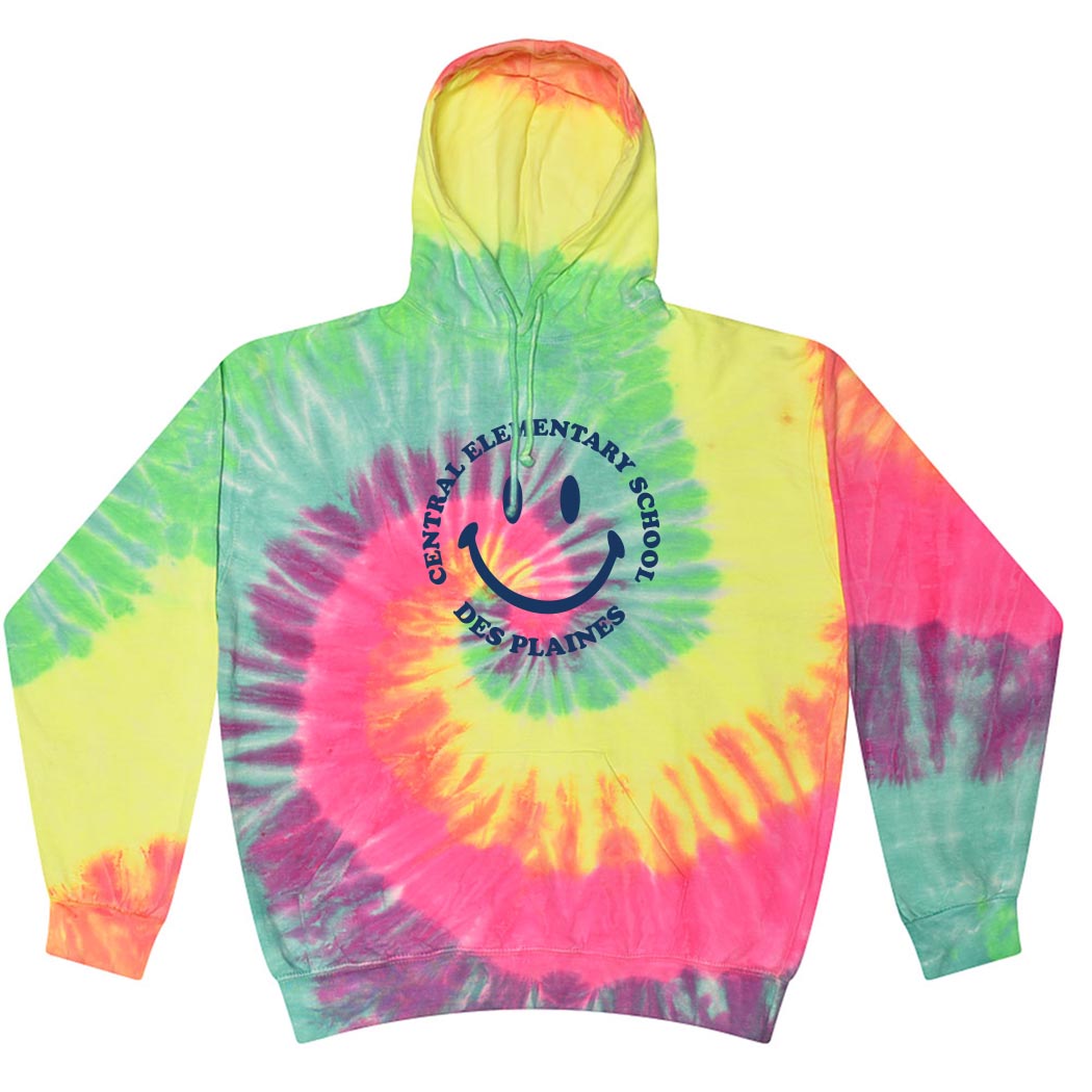 Smiley Central ~ Tie Dye Hoodie ~ Central Elementary School - Des Plaines