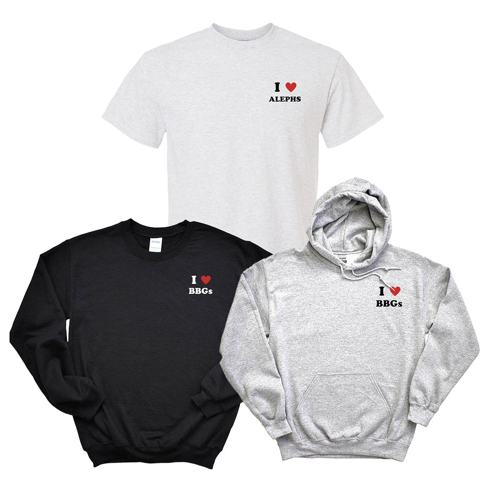 I HEART ALEPHS / BBGs ~ Tee, Hoodie & Crewneck Sweatshirt ~ BBYO GMR