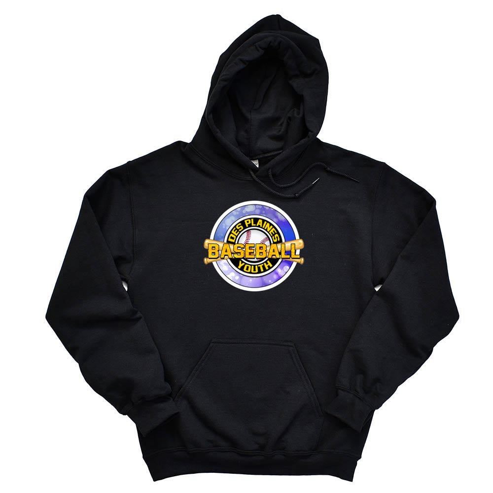 DES PLAINES BASEBALL BLUE HOODIE ~ DES PLAINES BASEBALL ~ gildan dryblend hoodie ~ adult unisex fit