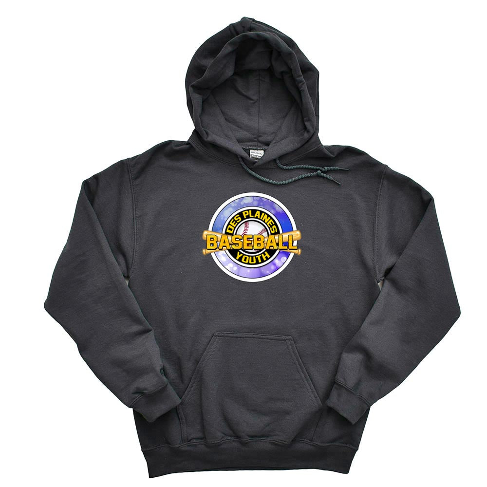 DES PLAINES BASEBALL BLUE HOODIE ~ DES PLAINES BASEBALL ~ gildan dryblend hoodie ~ adult ~ classic unisex fit