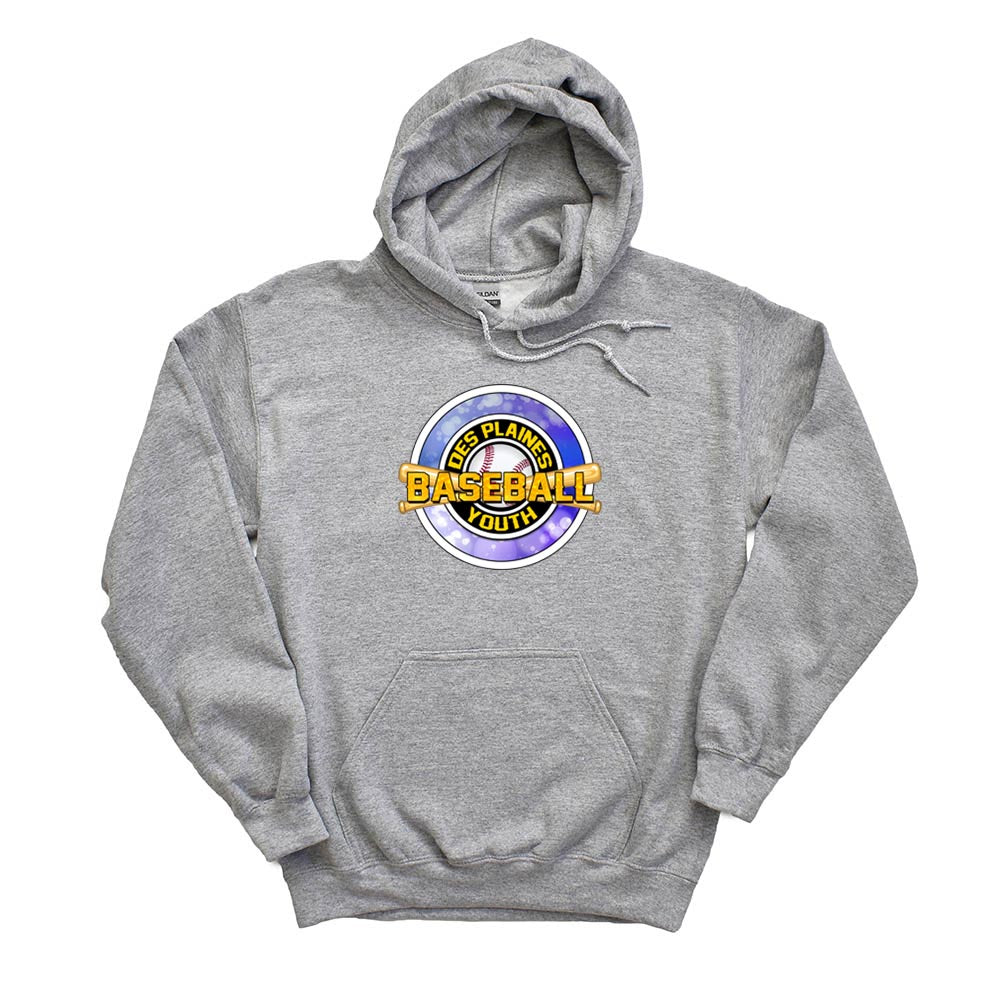 DES PLAINES BASEBALL BLUE HOODIE ~ DES PLAINES BASEBALL ~ gildan dryblend hoodie ~ adult unisex fit