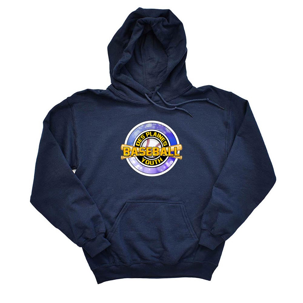 DES PLAINES BASEBALL BLUE HOODIE ~ DES PLAINES BASEBALL ~ gildan dryblend hoodie ~ adult ~ classic unisex fit