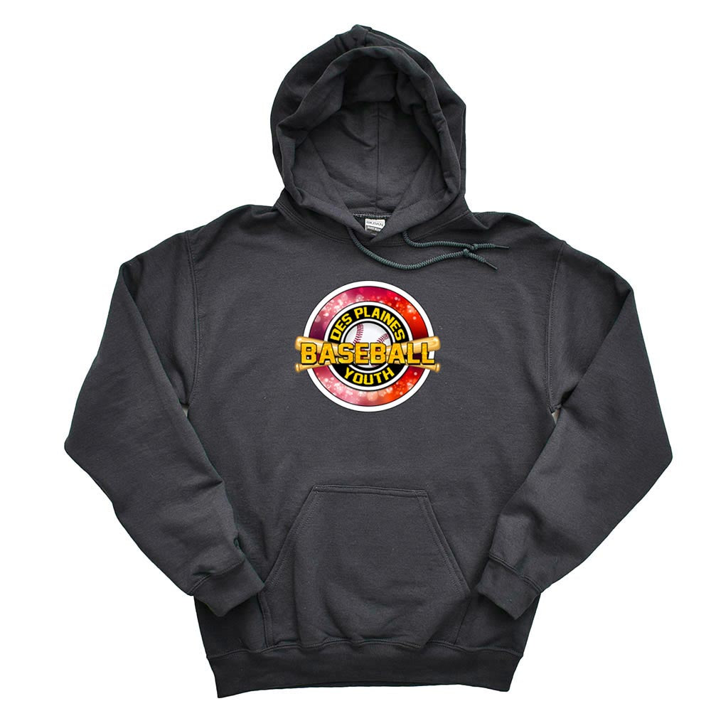 DES PLAINES BASEBALL RED HOODIE ~ DES PLAINES BASEBALL ~ gildan dryblend ~ adult ~ classic unisex fit