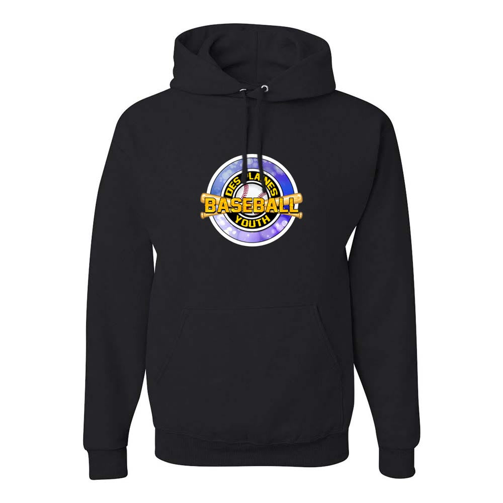 DES PLAINES BASEBALL BLUE HOODIE ~ DES PLAINES BASEBALL ~ jerzees nublend hoodie ~ youth & adult ~ classic unisex fit