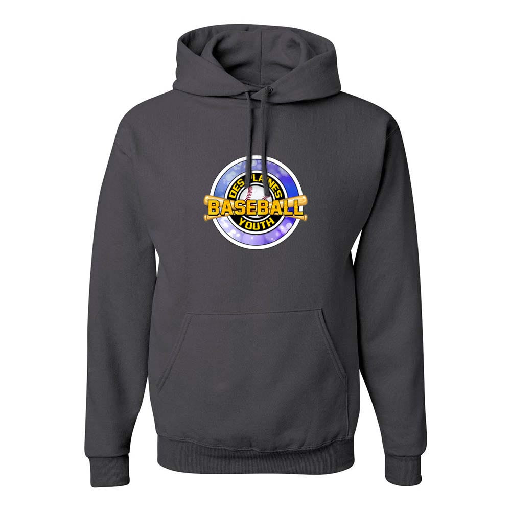 DES PLAINES BASEBALL BLUE HOODIE ~ DES PLAINES BASEBALL ~ jerzees nublend hoodie ~ youth & adult ~ classic unisex fit