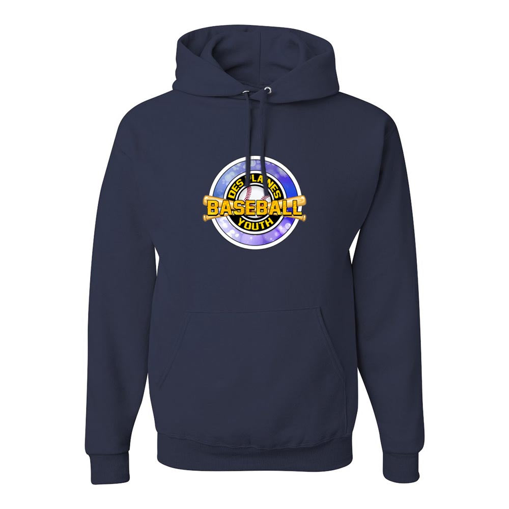 DES PLAINES BASEBALL BLUE HOODIE ~ DES PLAINES BASEBALL ~ jerzees nublend hoodie ~ youth & adult ~ classic unisex fit