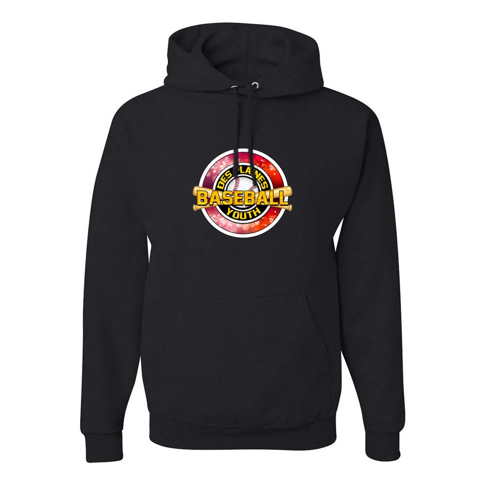 DES PLAINES BASEBALL RED HOODIE ~ DES PLAINES BASEBALL ~ jerzees nublend hoodie ~ youth & adult ~ classic unisex fit