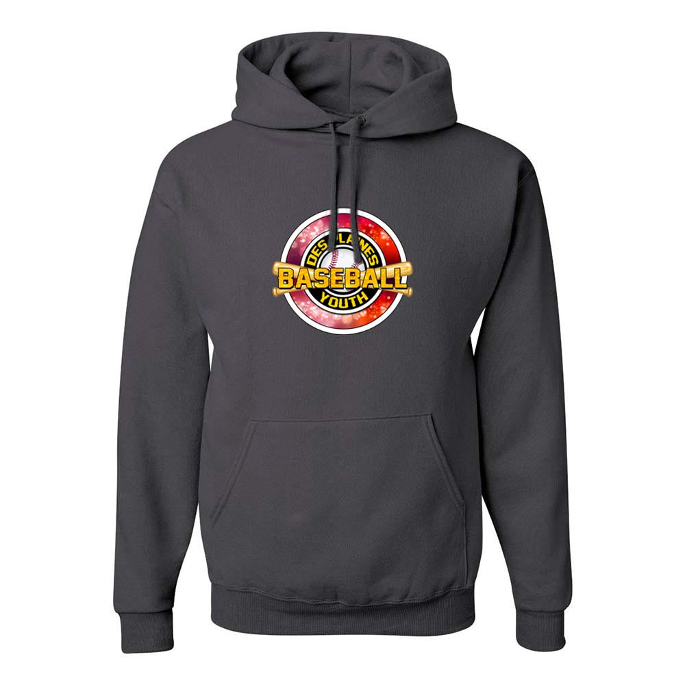 DES PLAINES BASEBALL RED HOODIE ~ DES PLAINES BASEBALL ~ jerzees nublend hoodie ~ youth & adult ~ classic unisex fit