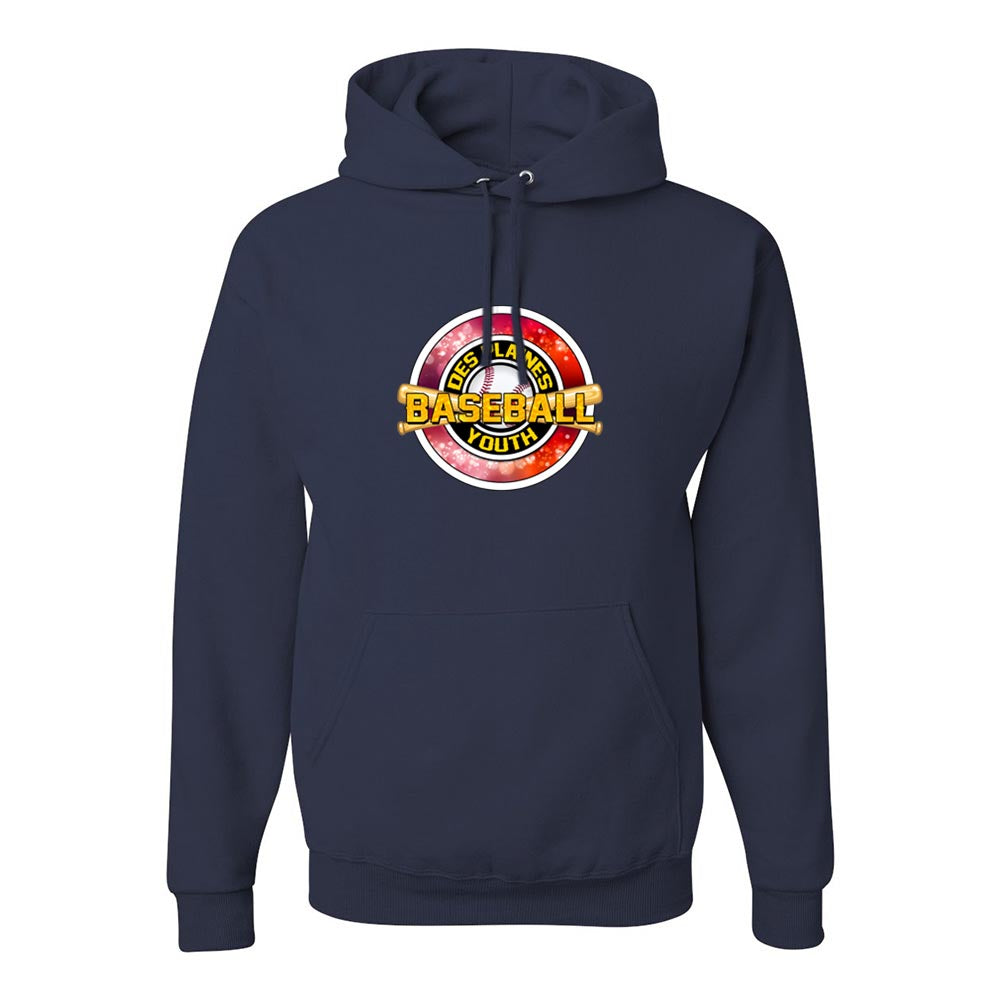 DES PLAINES BASEBALL RED HOODIE ~ DES PLAINES BASEBALL ~ jerzees nublend hoodie ~ youth & adult ~ classic unisex fit