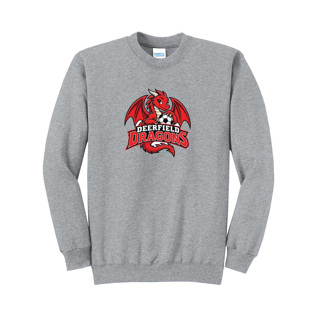 Dragon Mascot ~ Crewneck Sweatshirt ~ Deerfield Dragons AYSO Soccer-athletic heather