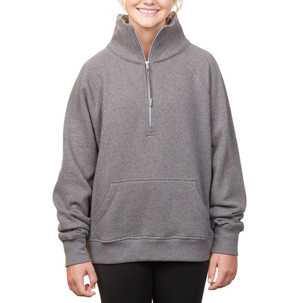 Custom ~ Ladies Boxy Half Zip Fleece ~ Shabonee Elementary School Staff-dark heather