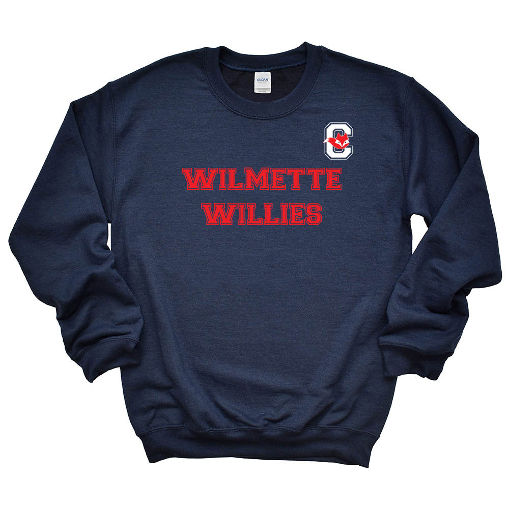 CREWNECK SWEATSHIRT ~ WILMETTE WILLIES ~ youth & adult ~ classic fit