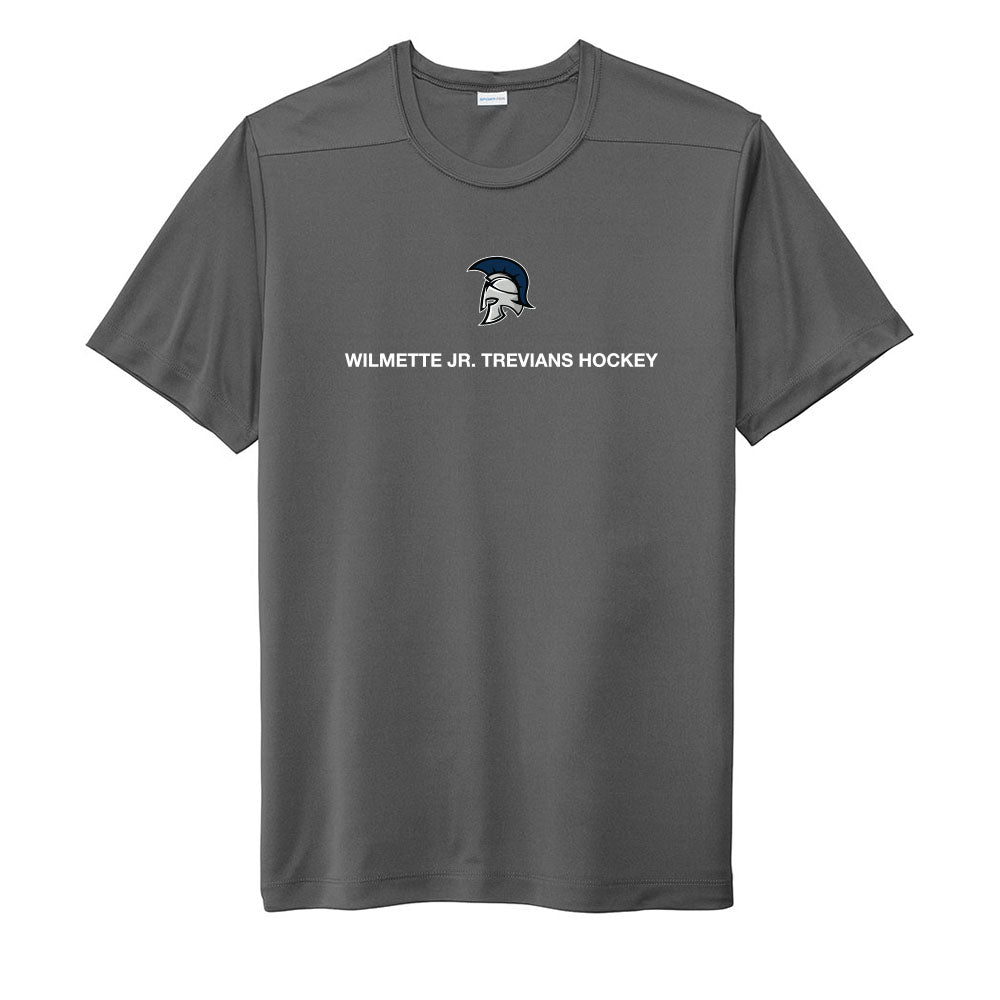 Mascot Text ~ Performance Tee ~ Wilmette Jr. Trevians Hockey-dark smoke grey