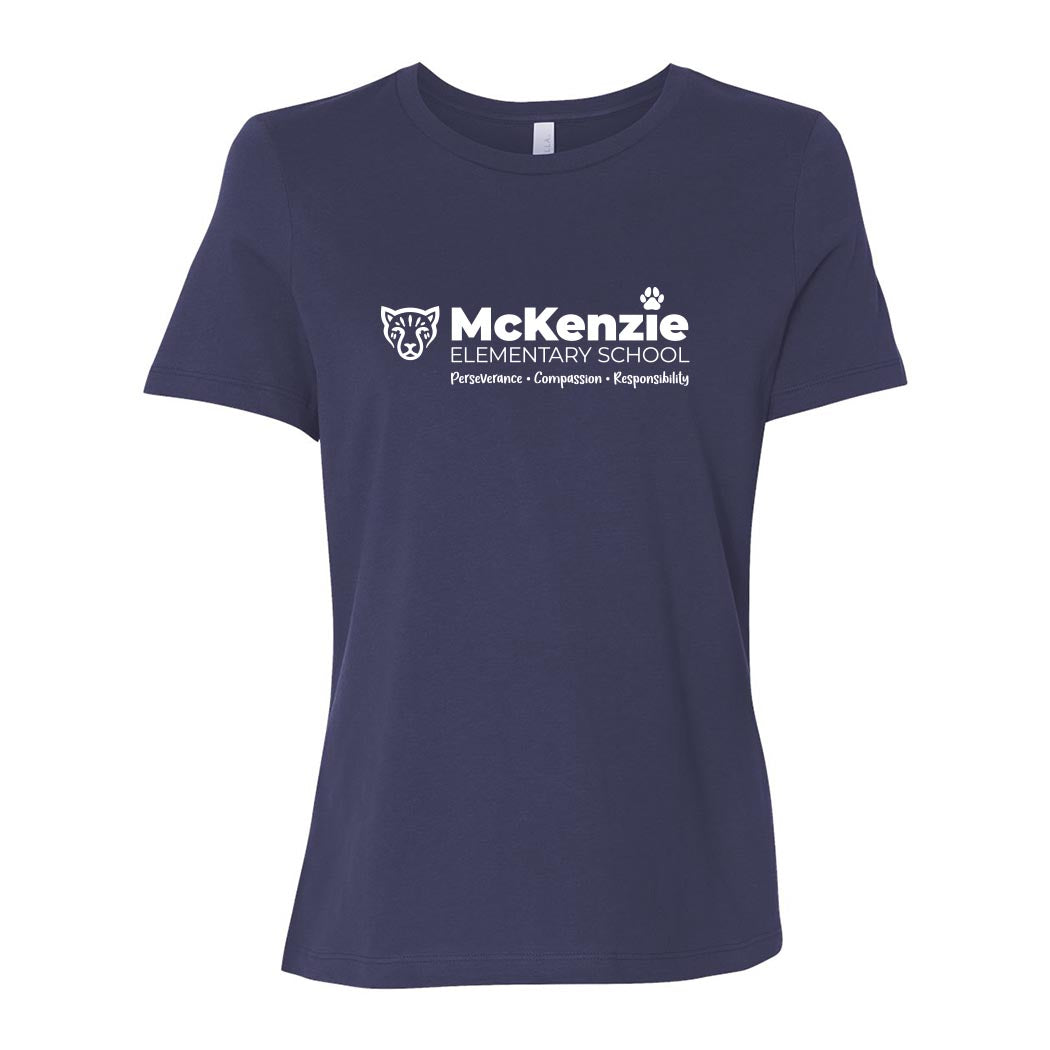 Bold McKenzie Spirit ~ Women's Relaxed Jersey T-Shirt ~ McKenzie Elementary School-navy