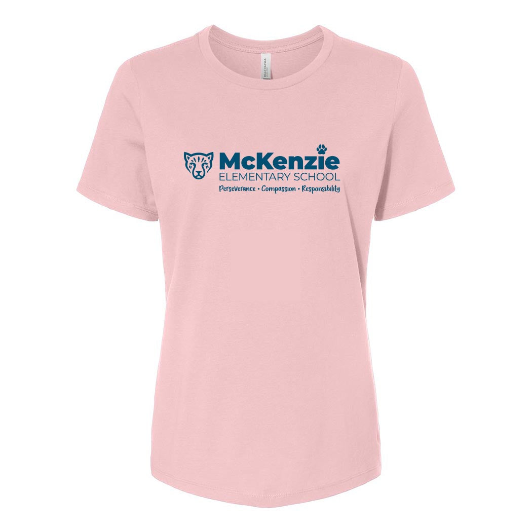 Bold McKenzie Spirit ~ Women's Relaxed Jersey T-Shirt ~ McKenzie Elementary School-pink