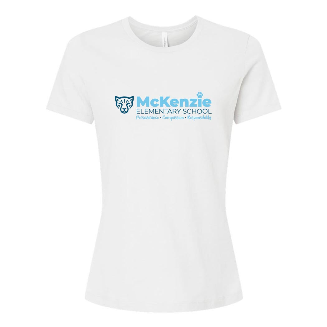Bold McKenzie Spirit ~ Women's Relaxed Jersey T-Shirt ~ McKenzie Elementary School-white