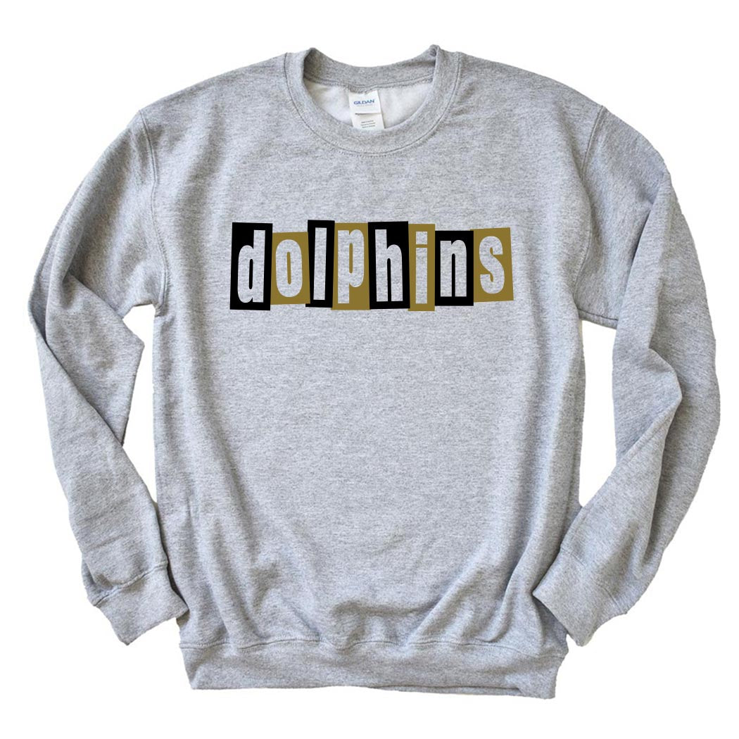 Mid Century Modern Dolphins ~ Crewneck Sweatshirt ~ Shabonee Elementary School Staff-sport grey