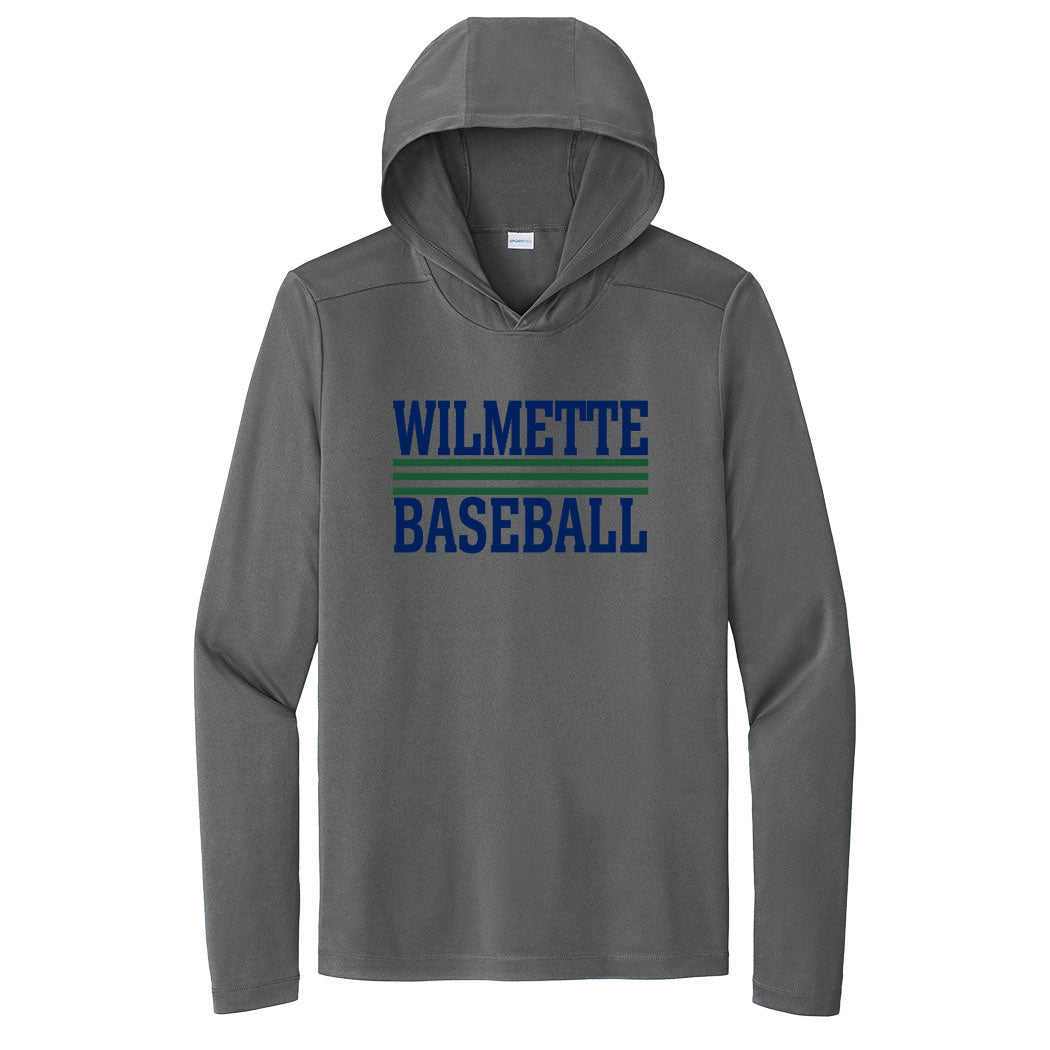 Stripes ~ Hooded Long Sleeve Performance T-Shirt ~ Wilmette Baseball Association-dark smoke grey