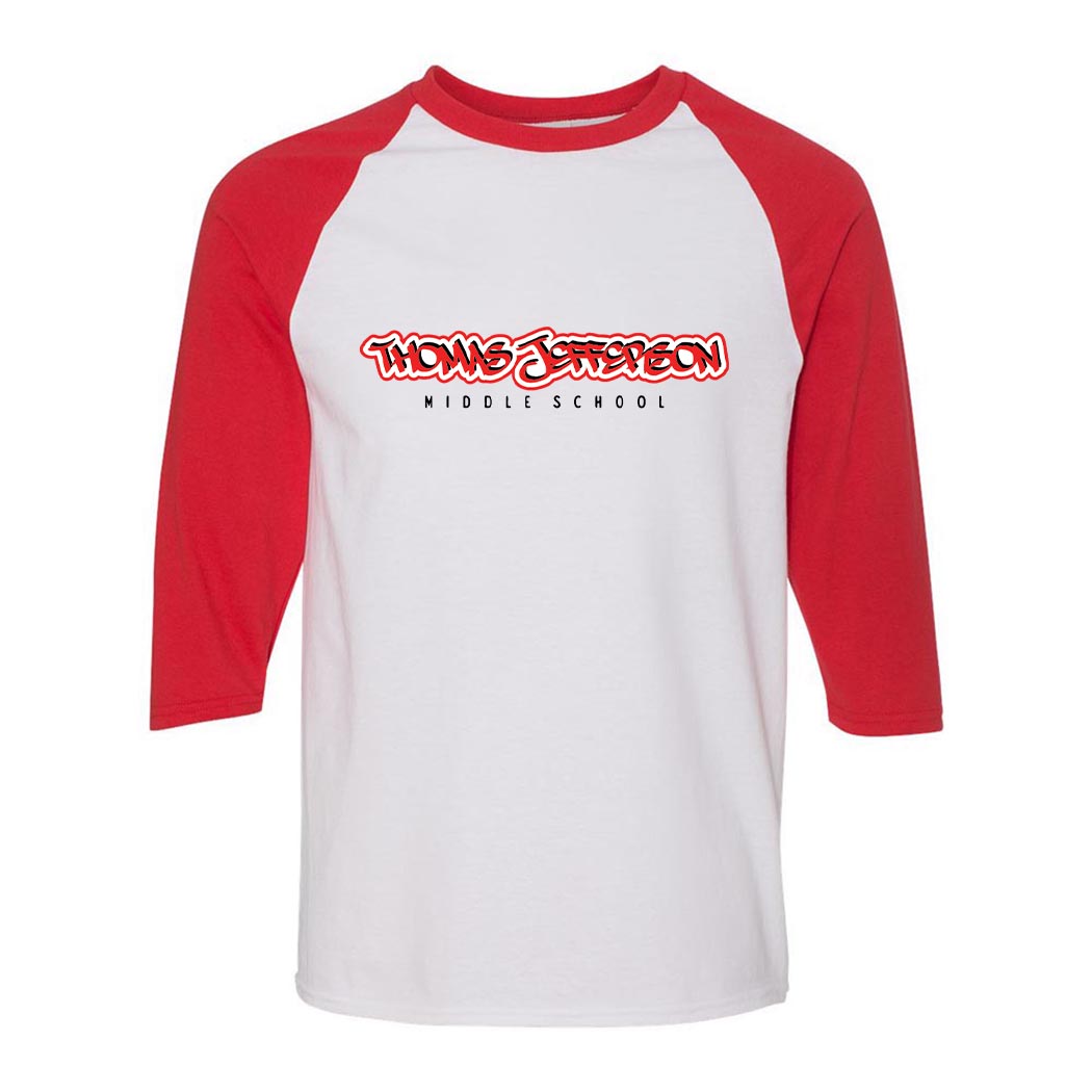 Graffiti Script ~ Heavy Cotton 3/4 Baseball T-Shirt ~ Thomas Jefferson Middle School