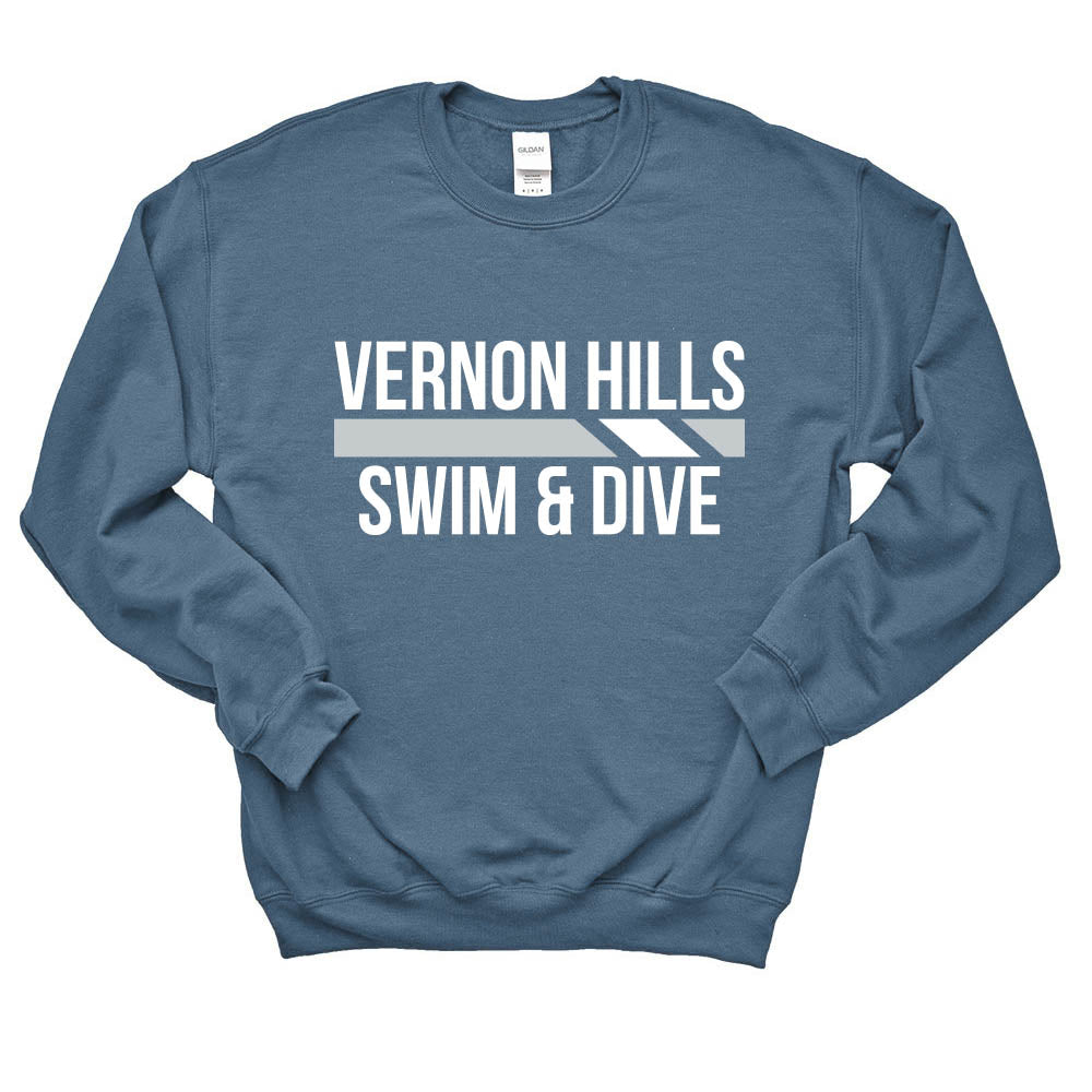 Racing Stripes ~ Crewneck Sweatshirt ~ Vernon Hills High School Swim & Dive