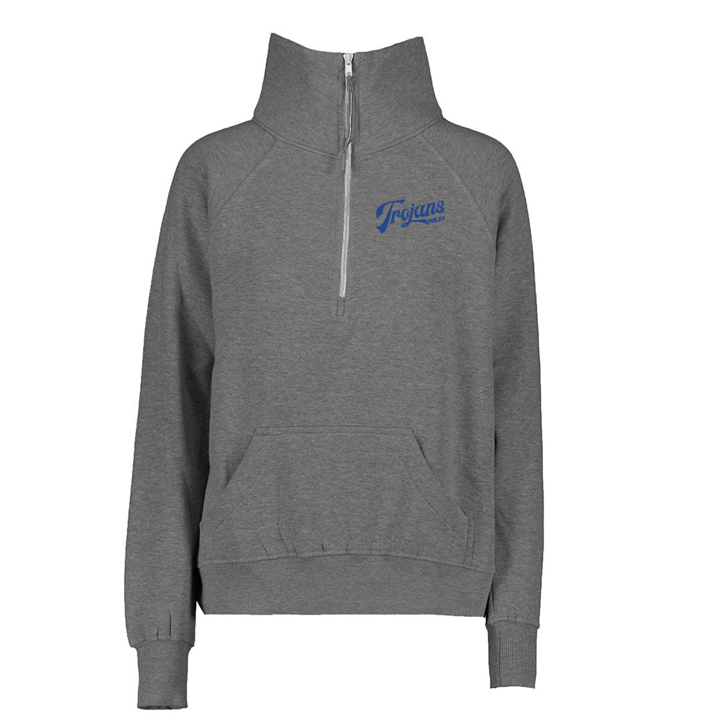 Vintage Script Trojans ~ Ladies Boxy Half Zip Fleece ~ Northbrook Junior High School
