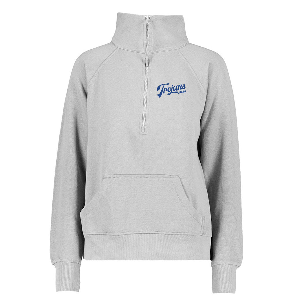 Vintage Script Trojans ~ Ladies Boxy Half Zip Fleece ~ Northbrook Junior High School
