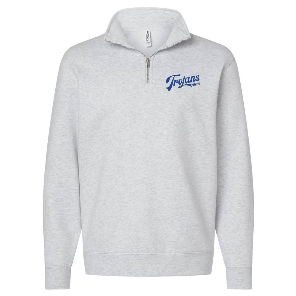 Vintage Script Trojans ~ Quarter-Zip Sweatshirt ~ Northbrook Junior High School-ash heather