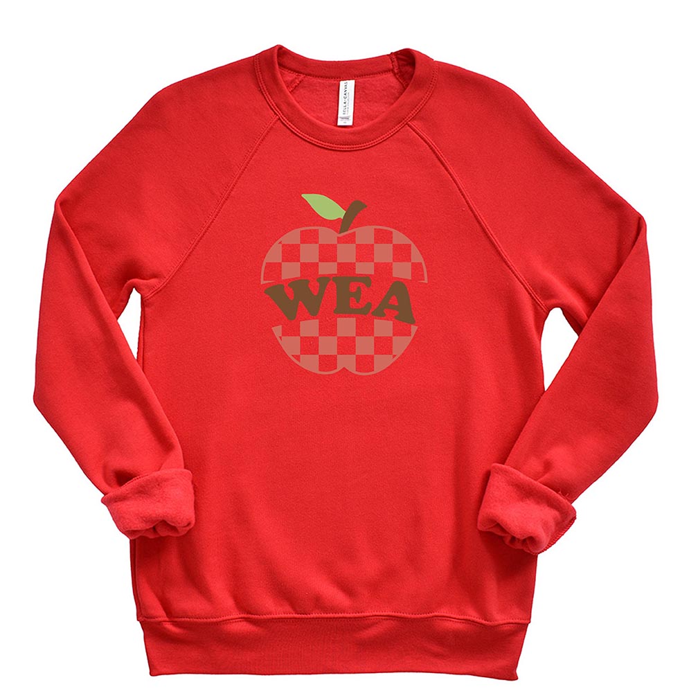 Checkered Apple ~ Raglan Crewneck Sweatshirt ~ Wilmette Education Association