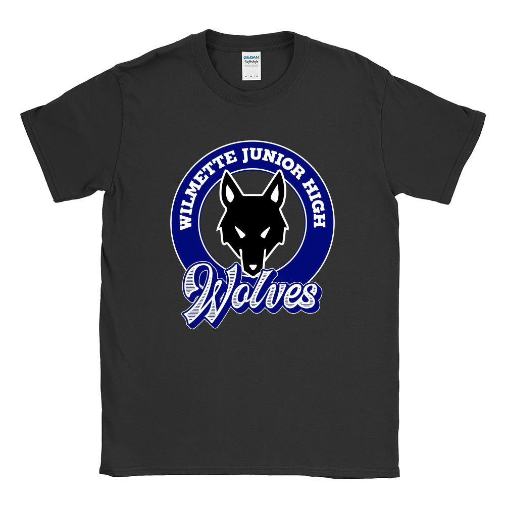 Wolves Mascot Badge ~ Cotton T-Shirt ~ Wilmette Junior High School