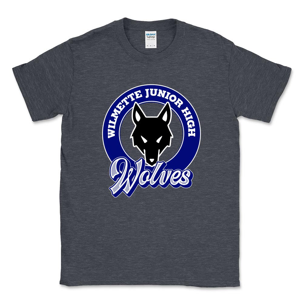 Wolves Mascot Badge ~ Cotton T-Shirt ~ Wilmette Junior High School