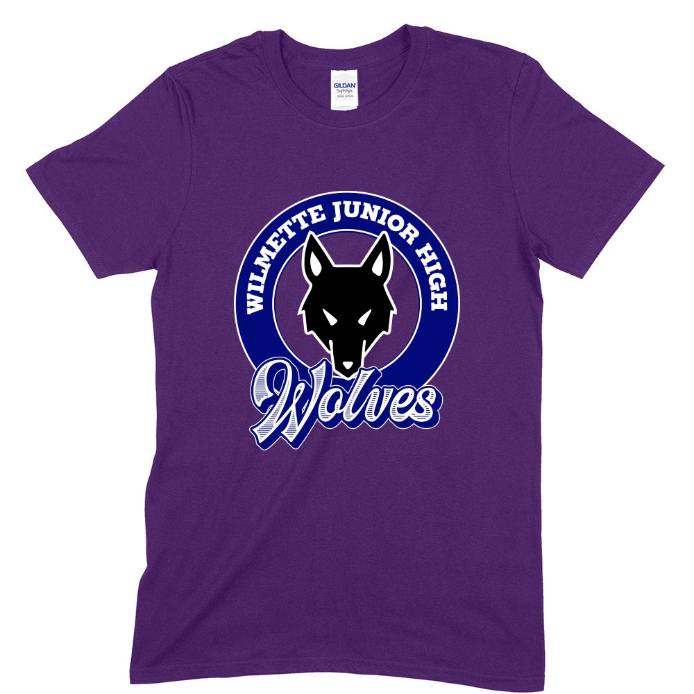 Wolves Mascot Badge ~ Cotton T-Shirt ~ Wilmette Junior High School