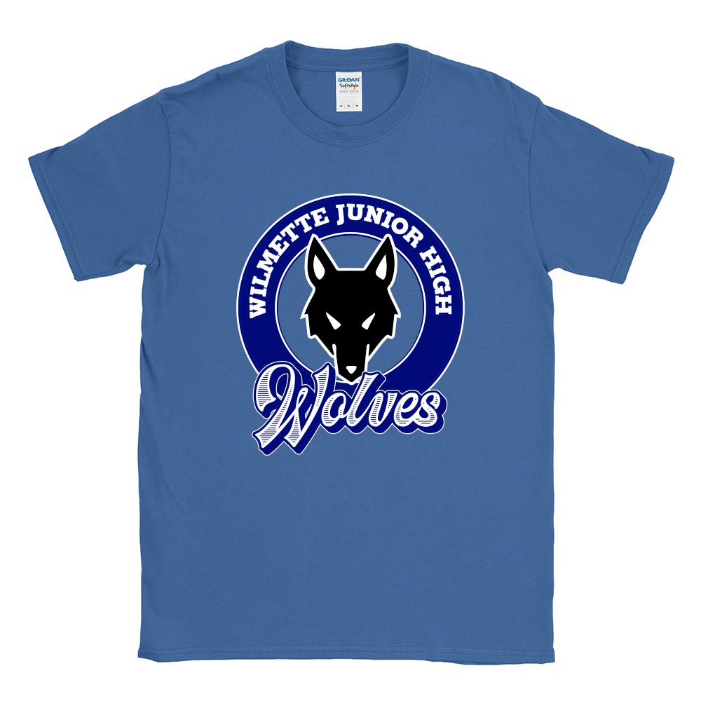 Wolves Mascot Badge ~ Cotton T-Shirt ~ Wilmette Junior High School