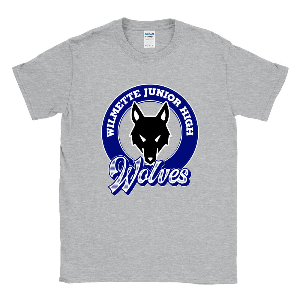 Wolves Mascot Badge ~ Cotton T-Shirt ~ Wilmette Junior High School