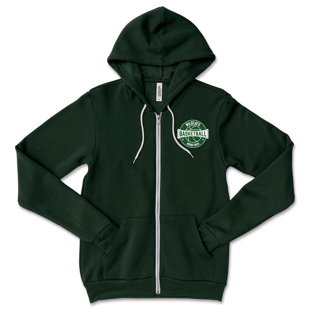 BASKETBALL ZIP HOODIE ~ WOOD OAKS ATHLETICS ~ youth & adult ~ classic unisex fit