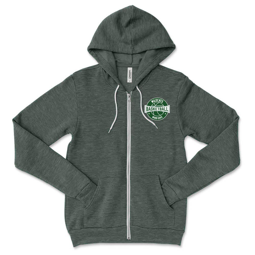 BASKETBALL ZIP HOODIE ~ WOOD OAKS ATHLETICS ~ youth & adult ~ classic unisex fit