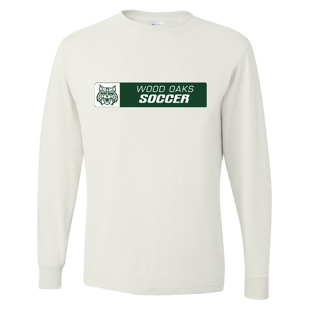 Soccer Banner ~ Long Sleeve 50/50 T-Shirt ~ Wood Oaks Athletics-white
