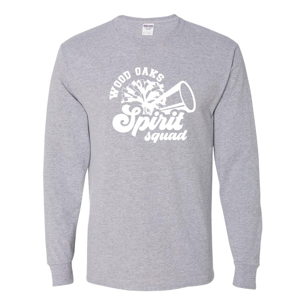 Spirit Squad Script ~ Long Sleeve 50/50 T-Shirt ~ Wood Oaks Athletics
