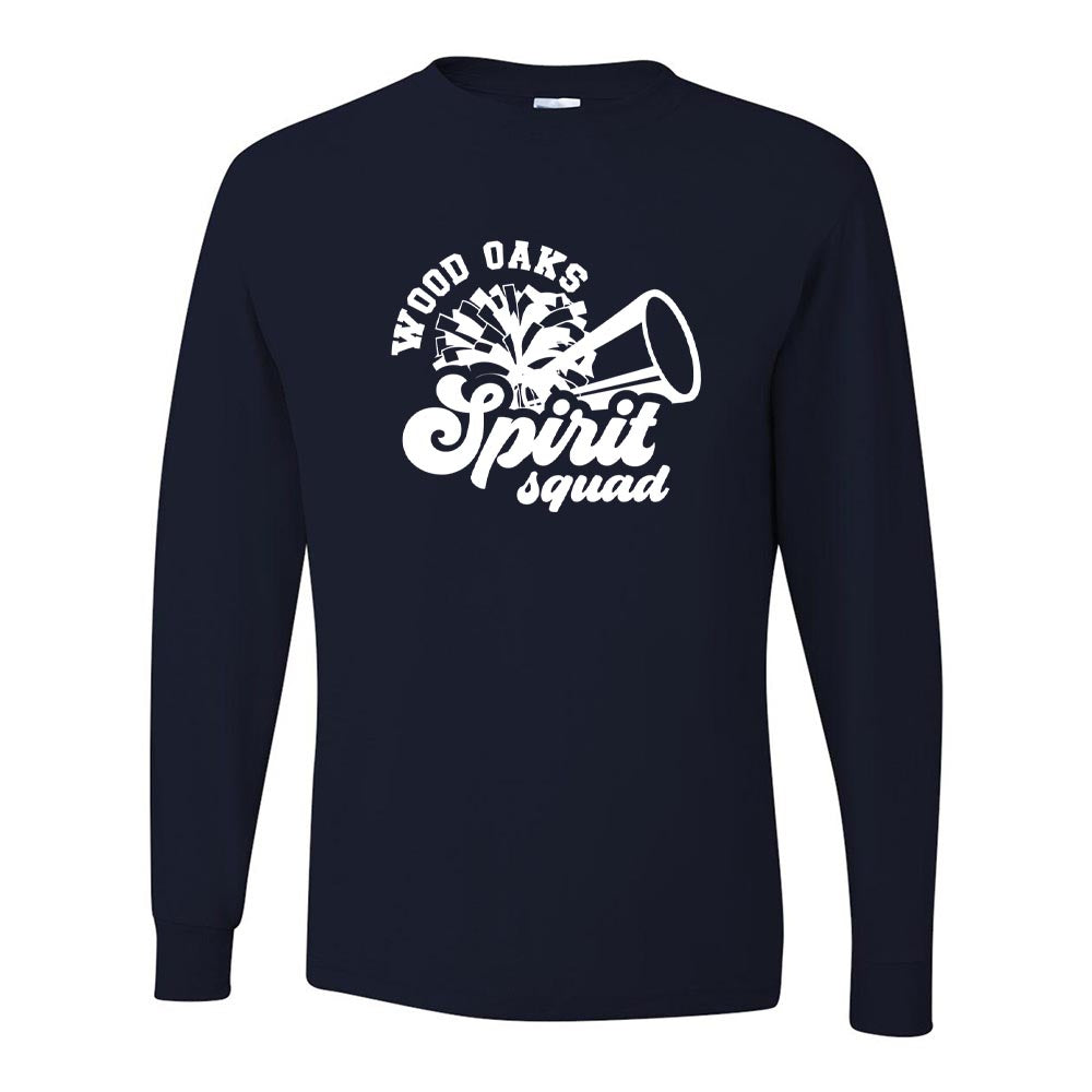 Spirit Squad Script ~ Long Sleeve 50/50 T-Shirt ~ Wood Oaks Athletics