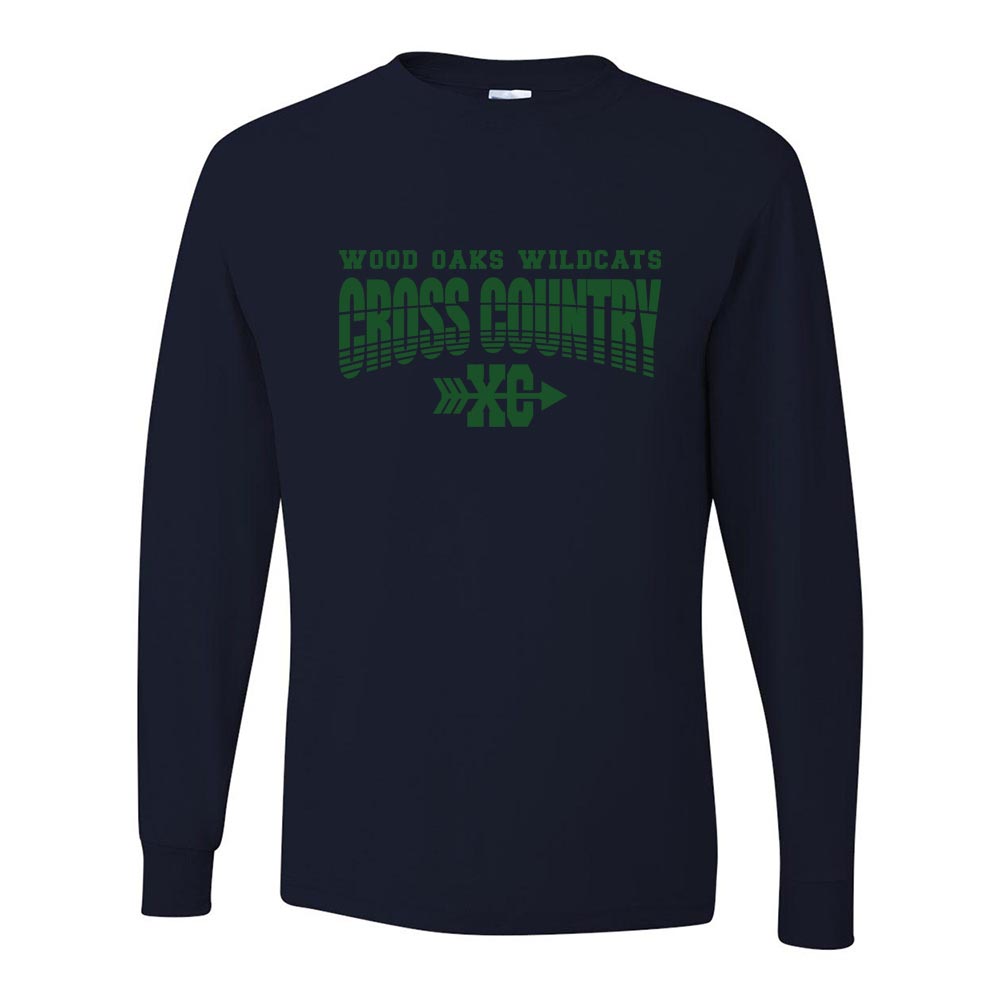 Cross Country Stripes ~ 50/50 Long Sleeve T-Shirt ~ Wood Oaks Athletics-navy