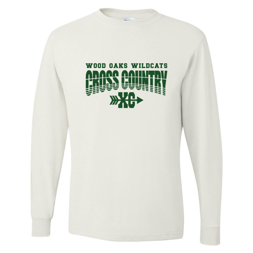 Cross Country Stripes ~ 50/50 Long Sleeve T-Shirt ~ Wood Oaks Athletics-white