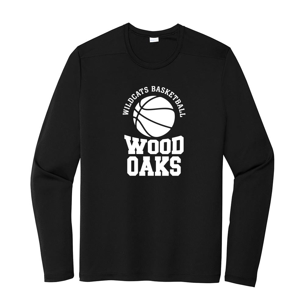 Basketball Stack ~ Long Sleeve Performance Tee ~ Wood Oaks Junior High Athletics-black
