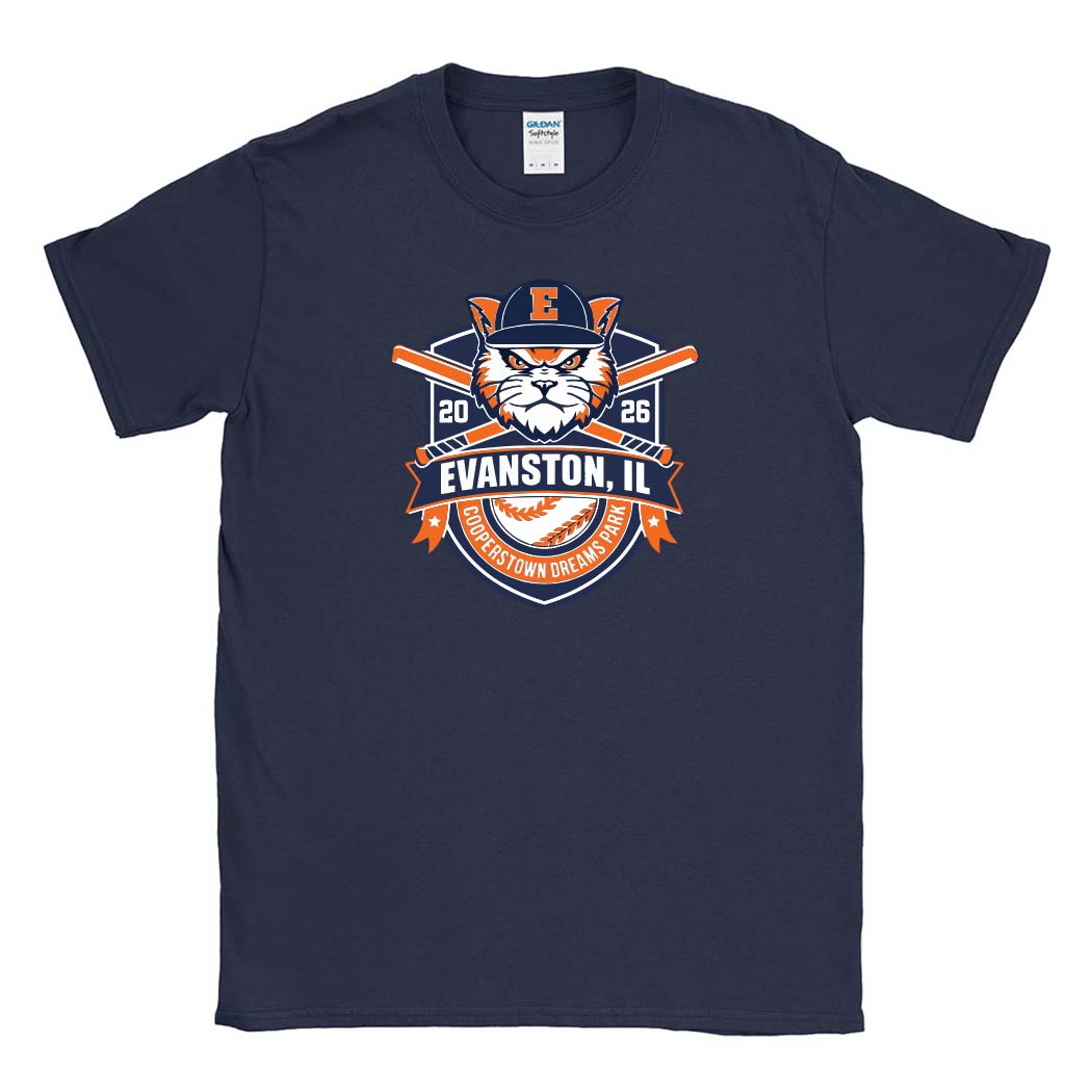 Cooperstown 2026 ~ Cotton T-Shirt ~ Evanston Baseball-navy