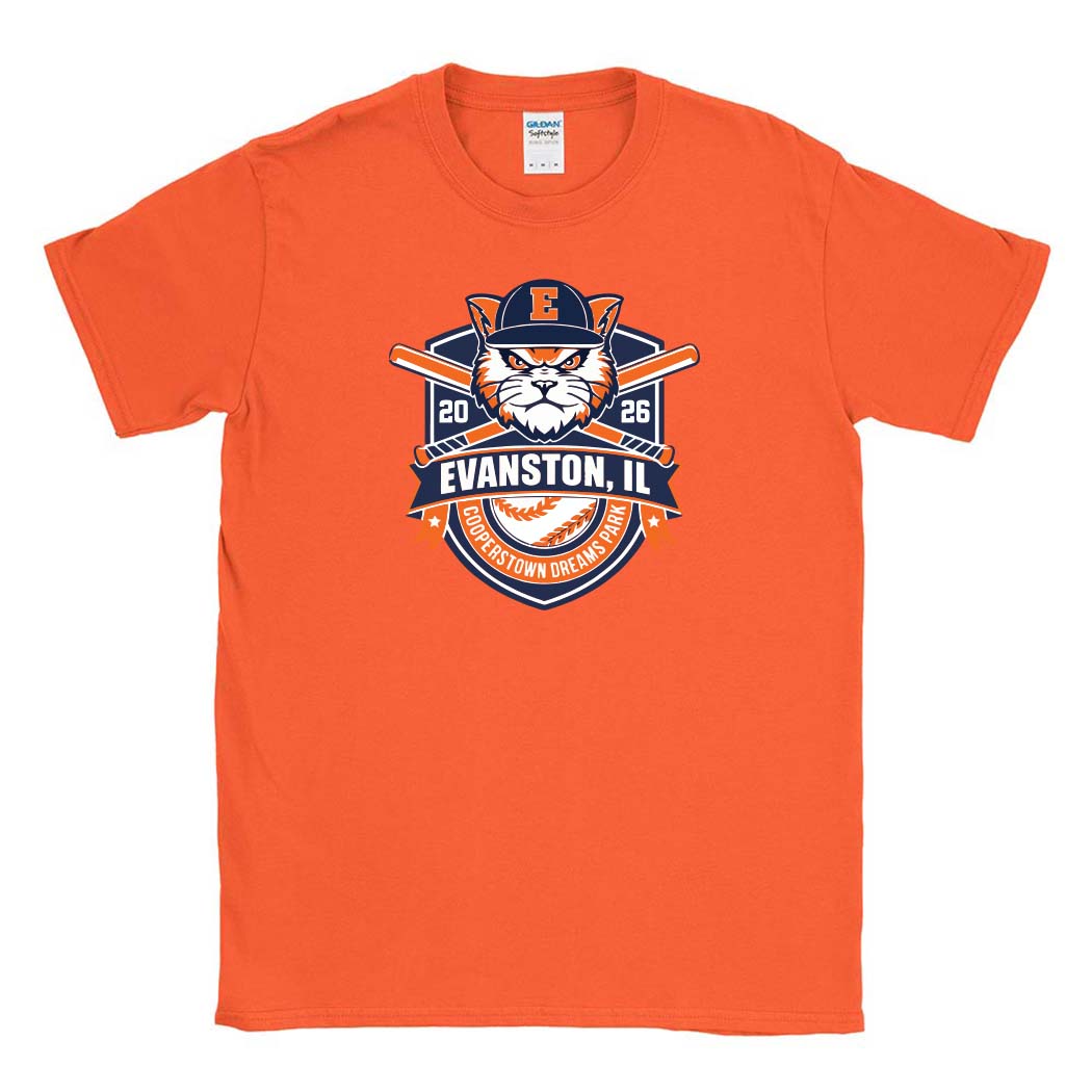 Cooperstown 2026 ~ Cotton T-Shirt ~ Evanston Baseball-orange