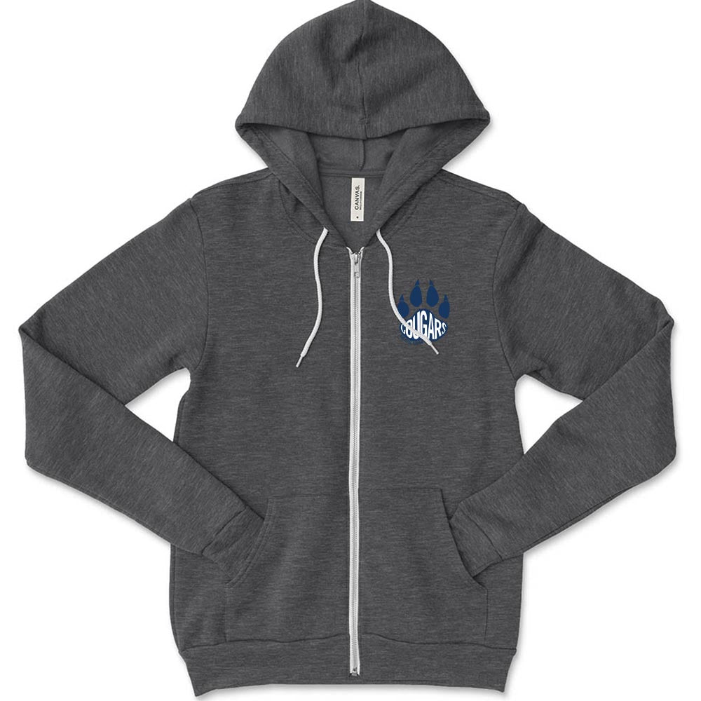 Cougars Paw ~ Zip Hoodie ~ The Cove School