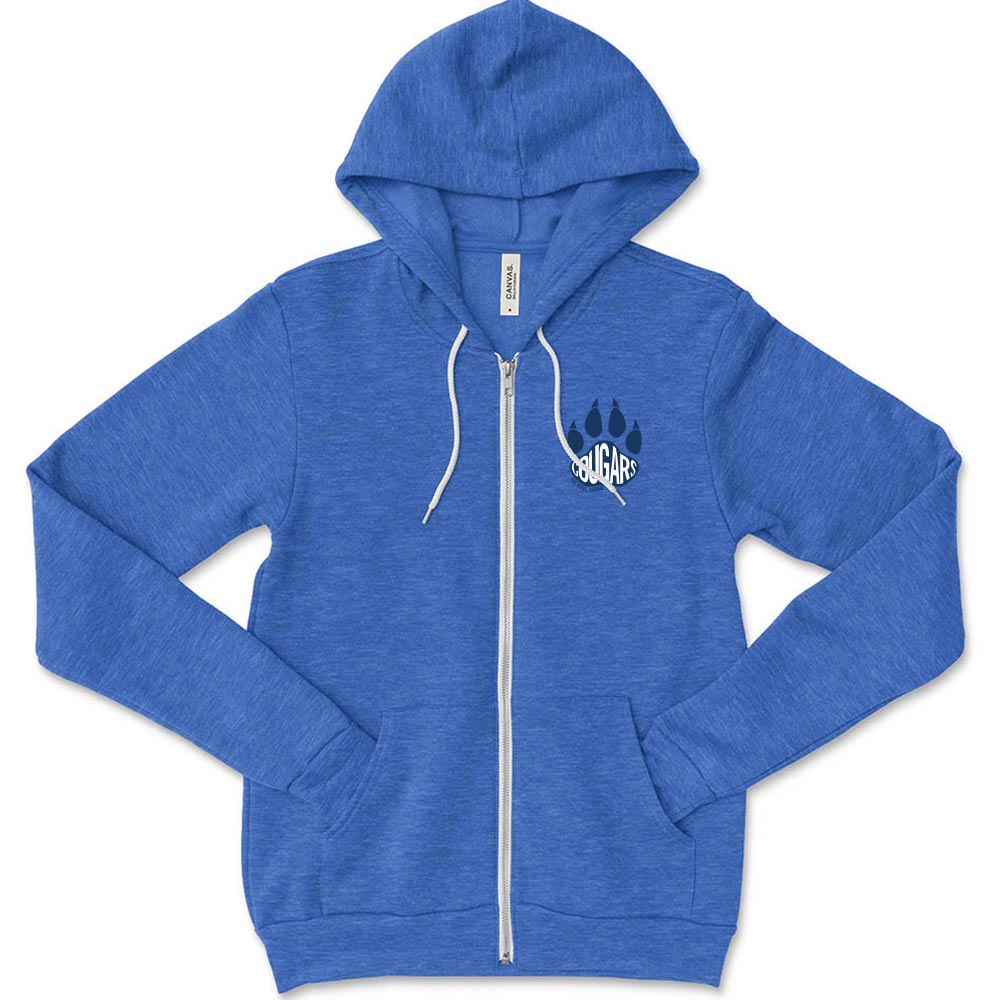 Cougars Paw ~ Zip Hoodie ~ The Cove School