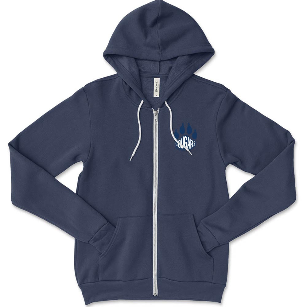 Cougars Paw ~ Zip Hoodie ~ The Cove School