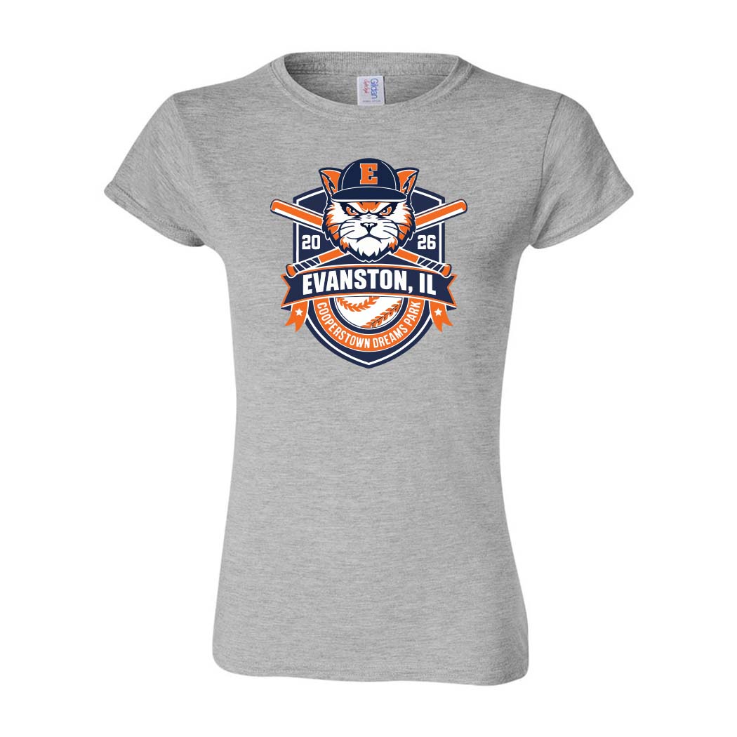 Cooperstown 2026 ~ Women's Cotton T-Shirt ~ Evanston Baseball-sport grey
